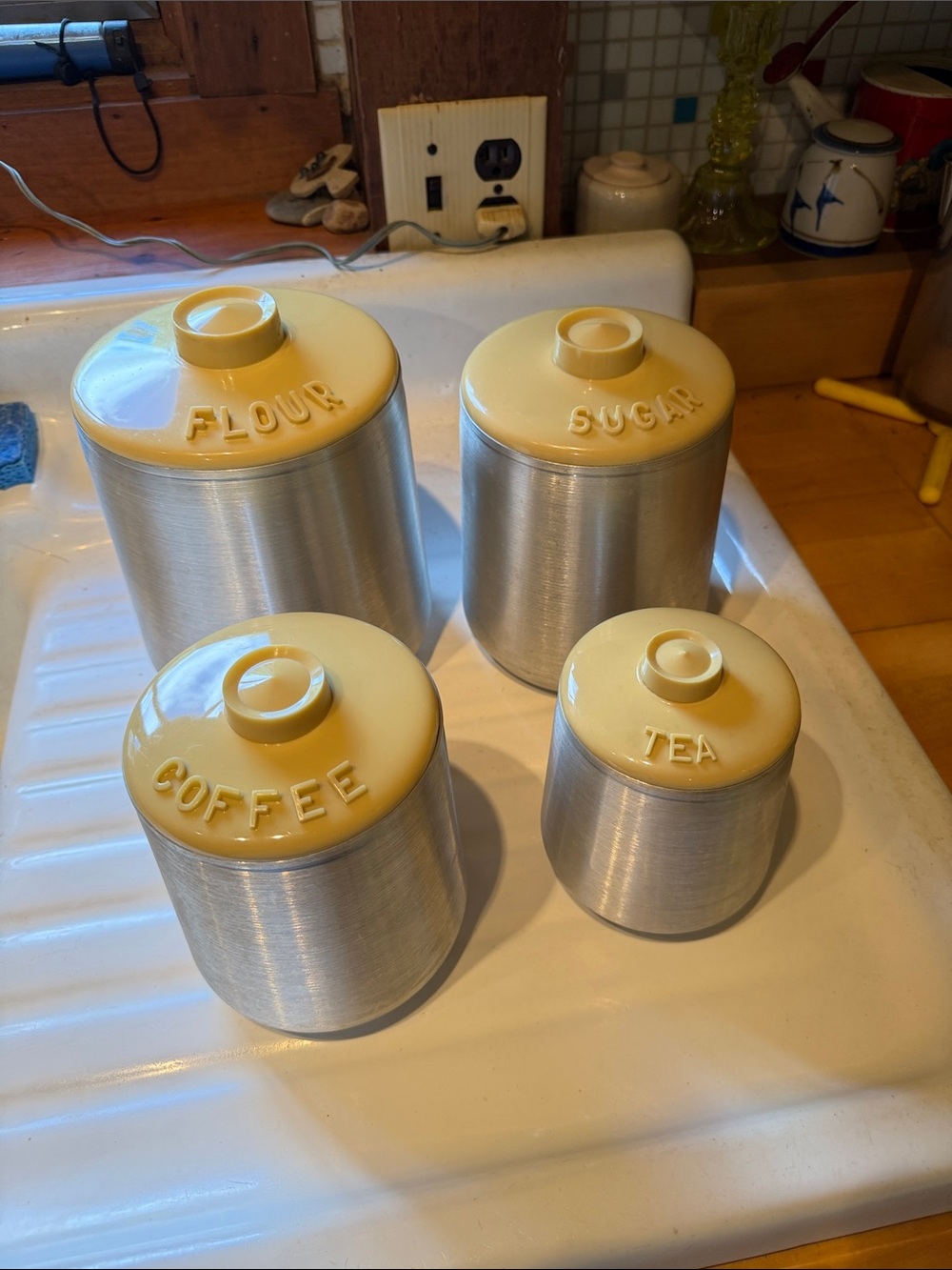 Vintage Kromex Kitchen Canister Set Retro Spun Aluminum
